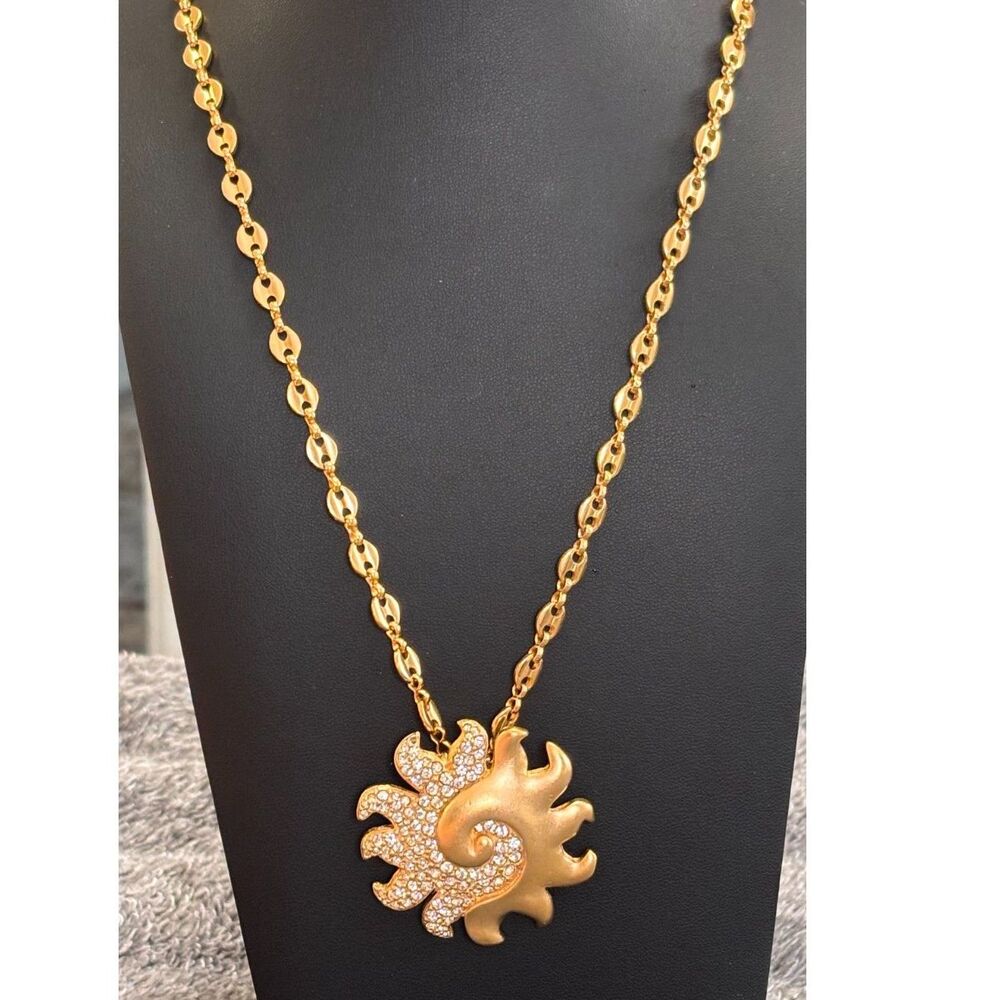 Swarovski Crystal Pavé Sun Swirl Double Strand Mariner Link Necklace - Picture 2 of 7